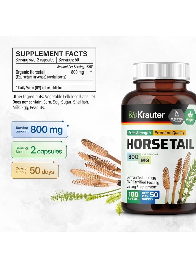 BIO KRAUTER (100 Capsules) - Horsetail Capsules, 500 mg, Organic Horsetail Herb (Equisetum arvense) (100 Capsules) - Image 3